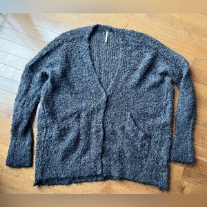 Free People Grey Alpaca Wool Cozy V-Neck Cardigan